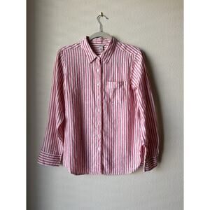 LL Bean Shirt Women’s Pink Striped Linen Small Button Up Beach Work Cruise